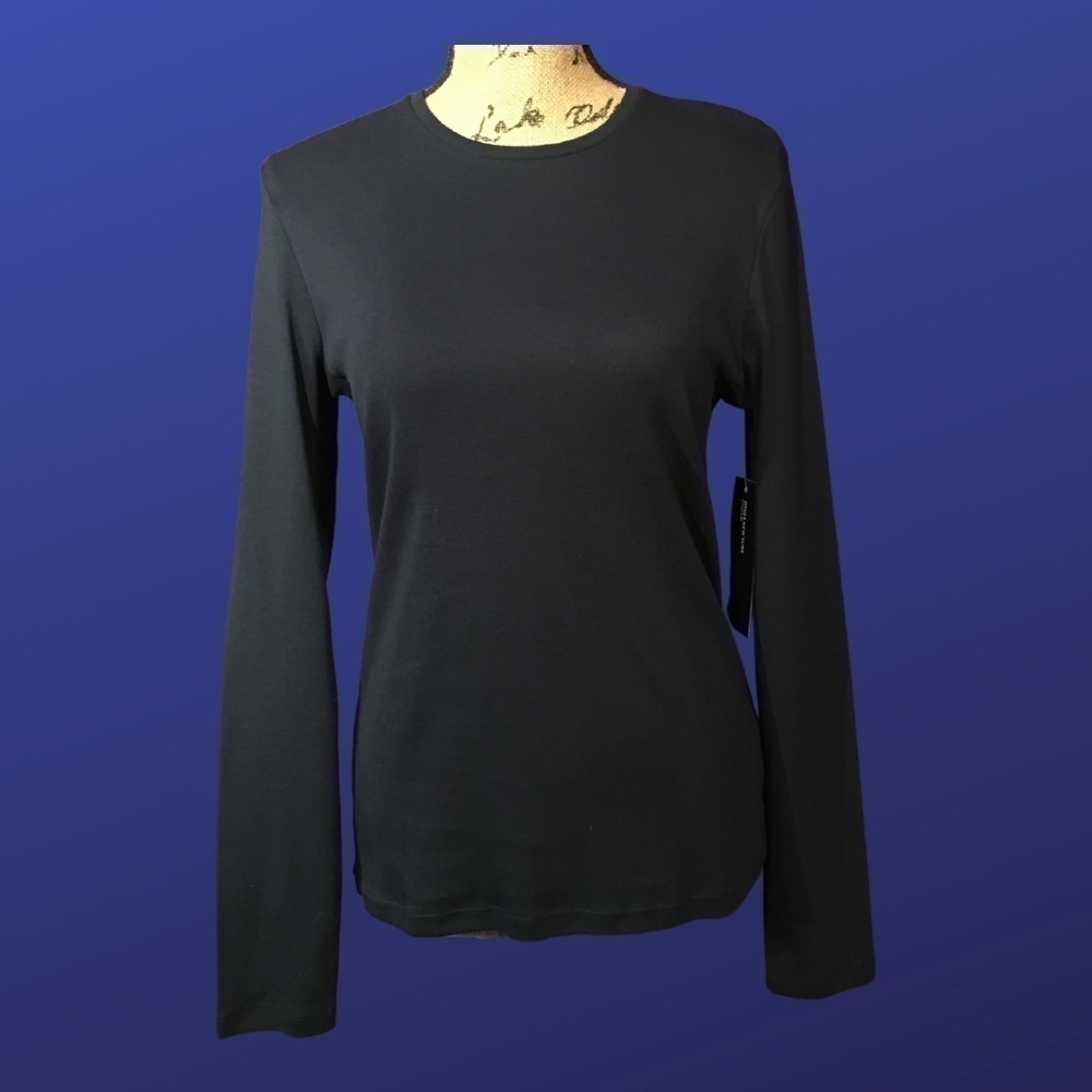 𝅺jones NEW YORK Stretch Pullover Crew Neck Top, NAVY BLUE, NWT, Size L